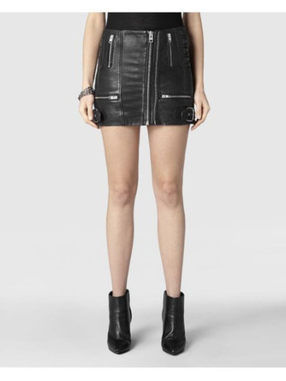 All Saints Alva Black Leather Biker Mini Skirt - Picture 15 of 15